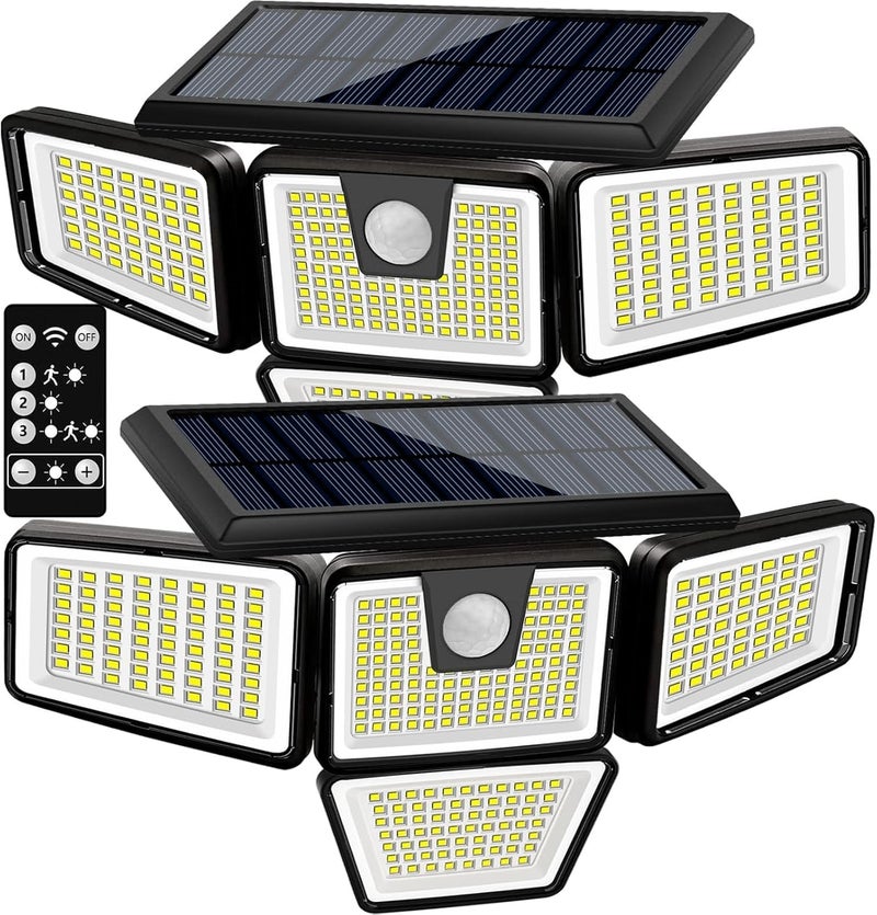 AmeriTop Solar Lights Outdoor, 2 Pack 300 LED High Brightness Cordless Solar Motion Sensor Lights; 4 Adjustable Heads,320° Wide Angle Illumination, IP65 Waterproof, Security LED Flood Light(Daylight) - Image 1